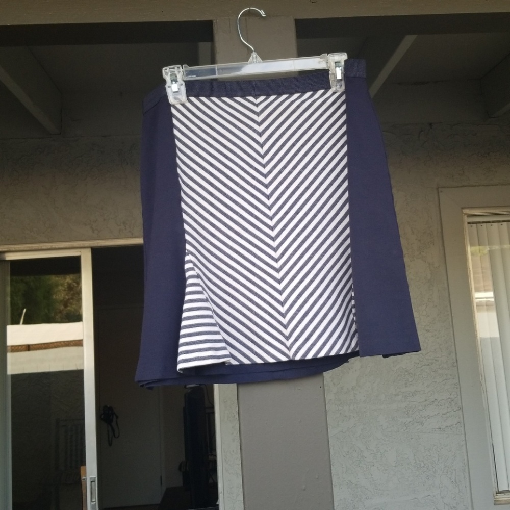 Ann Taylor blue/white striped A-line skirt